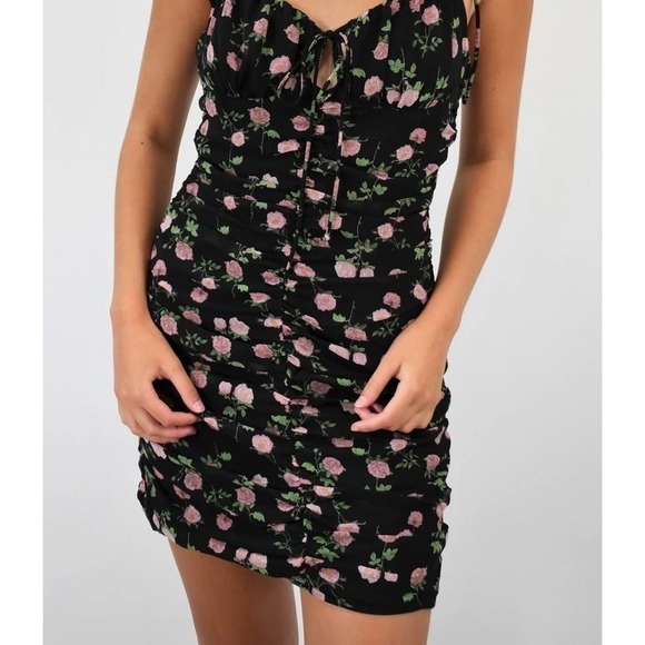 Cotton Candy LA NWT Midnight Roses Ruched Spaghetti Strap Mini Dress Black Sz M - Picture 10 of 10